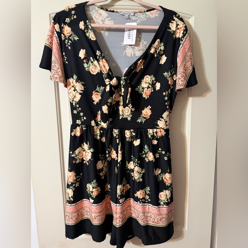 White Birch Black and Peach Floral Romper